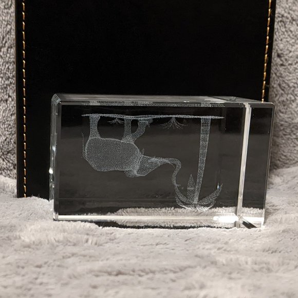 Crystal Glass Cube 3-D Elephant Palm Tree Safari Scene Laser Cut Paperweight - Picture 7 of 8